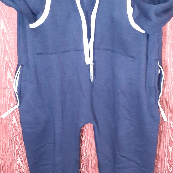 CRACE UNISEX JUMPSUIT PAJAMA HOODED LONG SLEEVE 2 POCKETS DARK BLUE/WHITE SIZE M - Picture 4 of 9